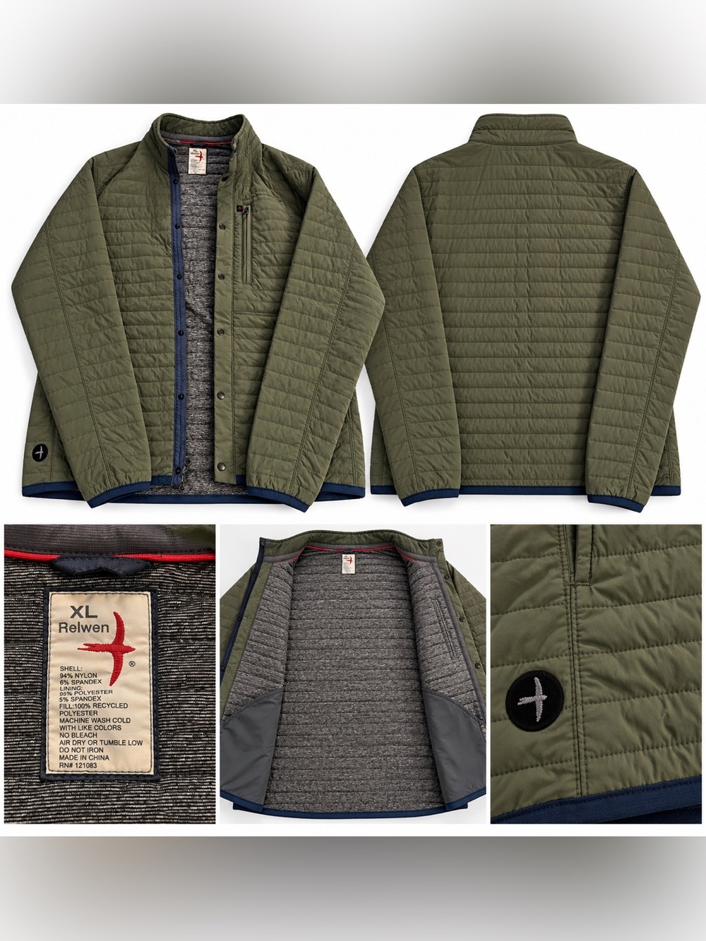 Relwen Olive Green Quilted Insulated Puffer Jacket - Men's
